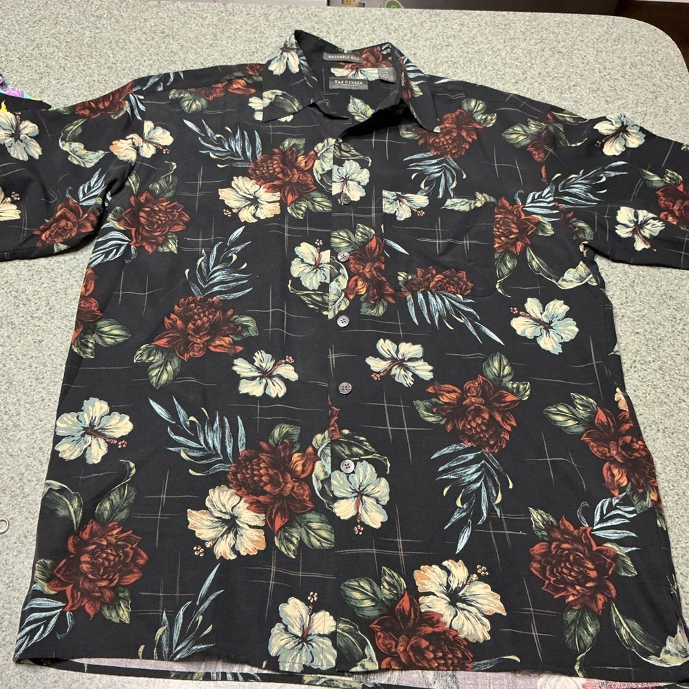 Vintage Silk Van Heusen Black Floral Men's Shirt